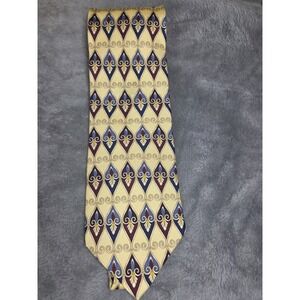 Retro Mallory & Church Men's Neck Tie Geometric Yellow Silk‎ 3.5/58